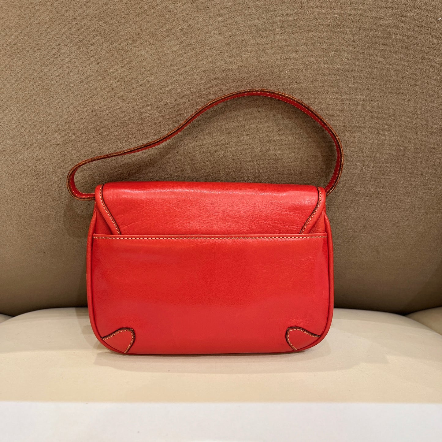 Celine Vintage Golden Triomphe Logo Red Leather Shoulder Bag