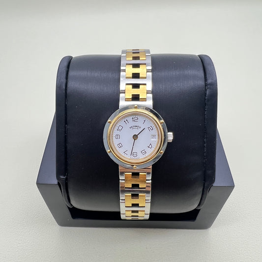 Hermes Vintage Clipper Ladies Watch White Face With Date and H Bracelet