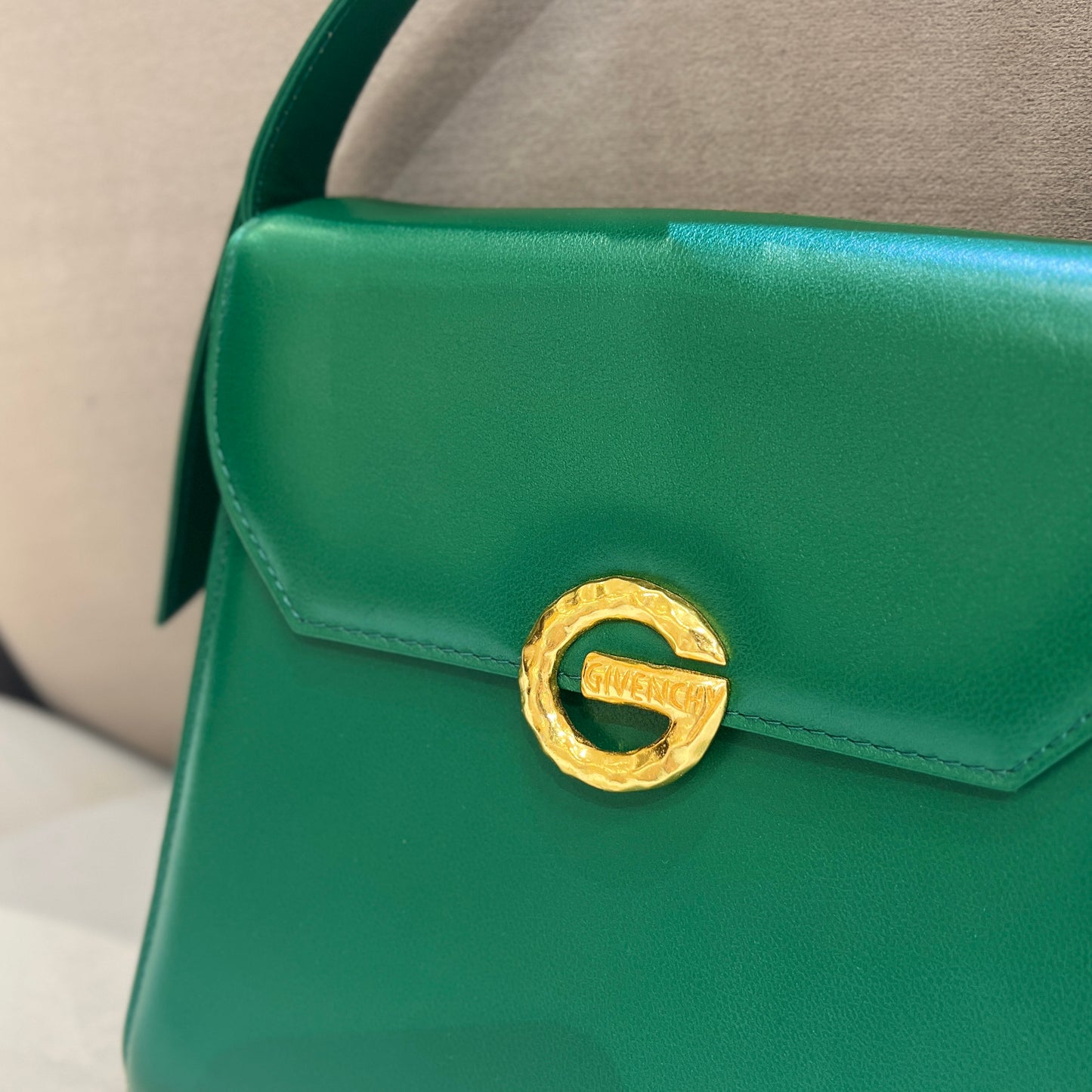 Givenchy Vintage Golden G Logo With Green Leather Shoulder Bag