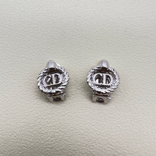Christian Dior Vintage CD Logo in Twist Circle Silver Clip-on Earrings