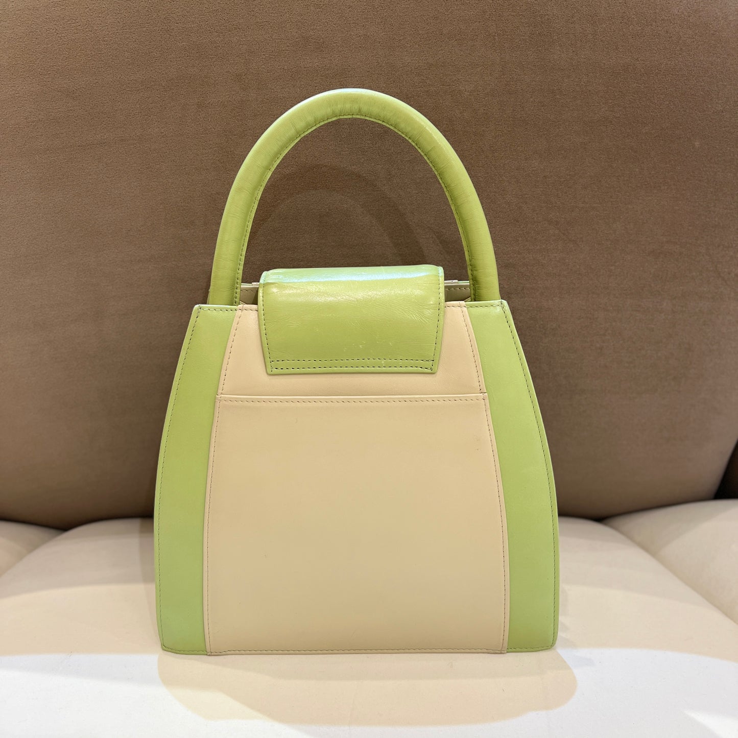 Givenchy Vintage Golden Logo Avocado Green with Light Grey Two Tone Top Handle Handbag