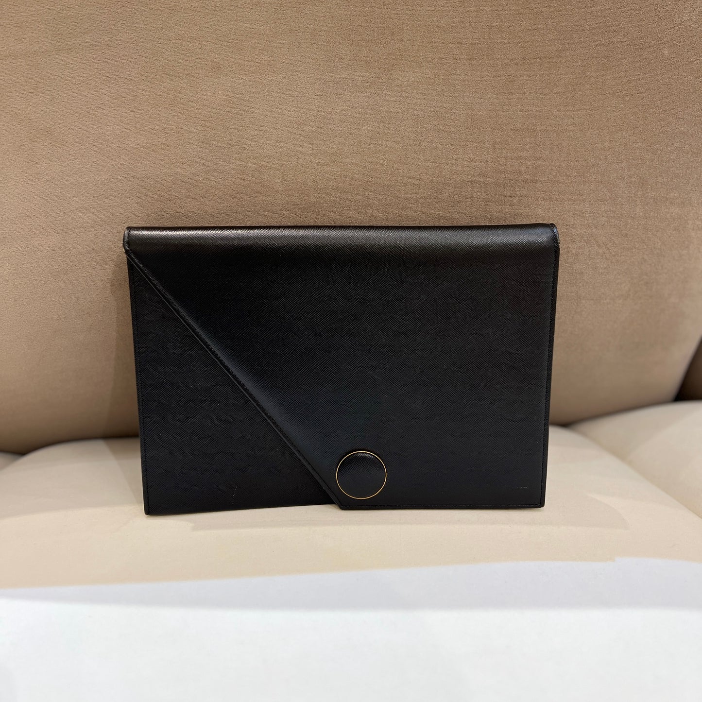 Yves Saint Laurent Vintage Black Leather With Circle Leather Buckle Clutch