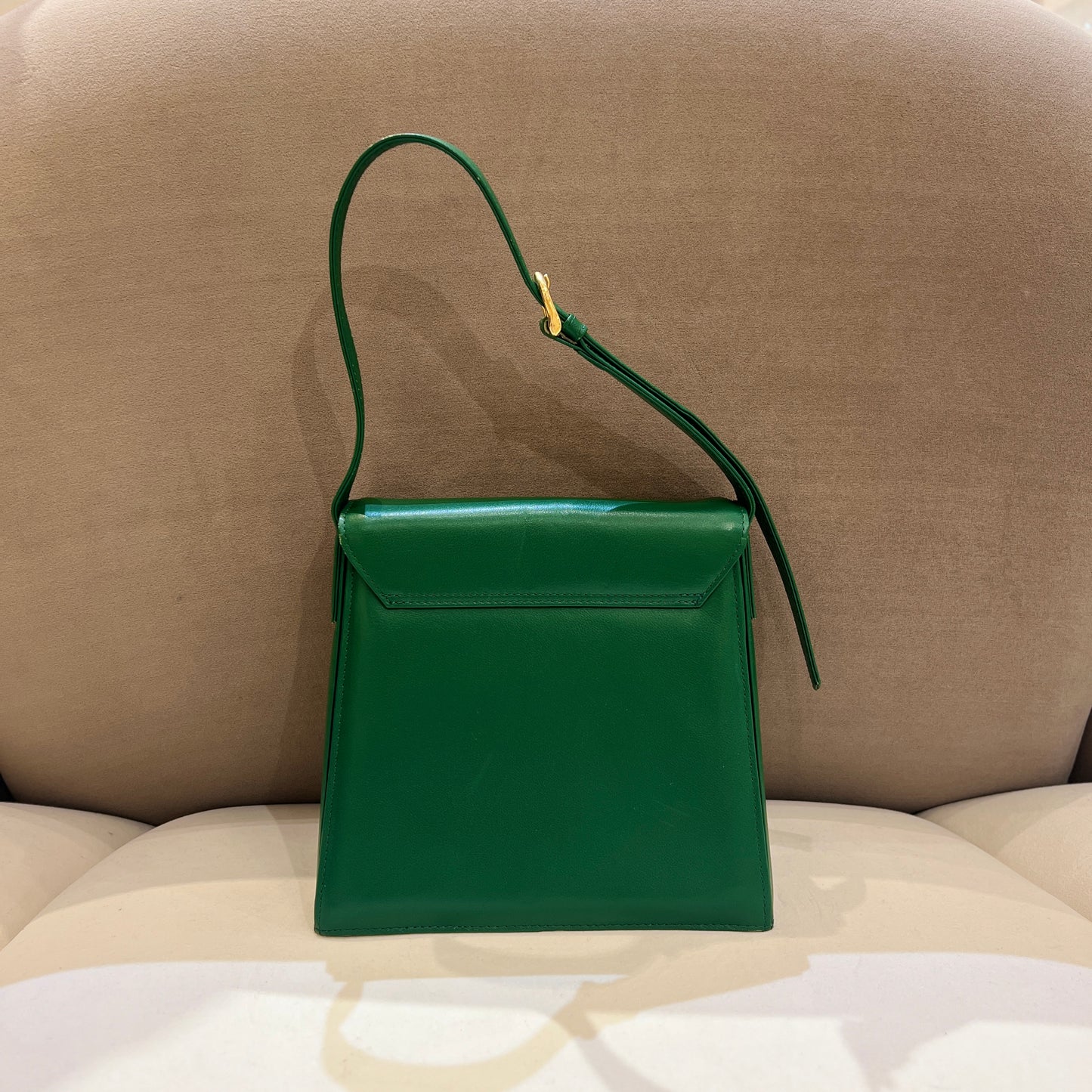 Givenchy Vintage Golden G Logo With Green Leather Shoulder Bag