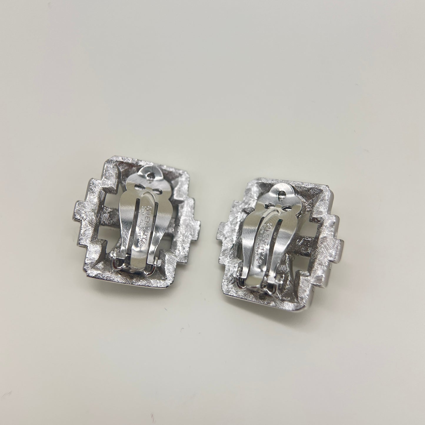 Givenchy Vintage Stylish Black And Rhinestone Silver Clip-On Earrings