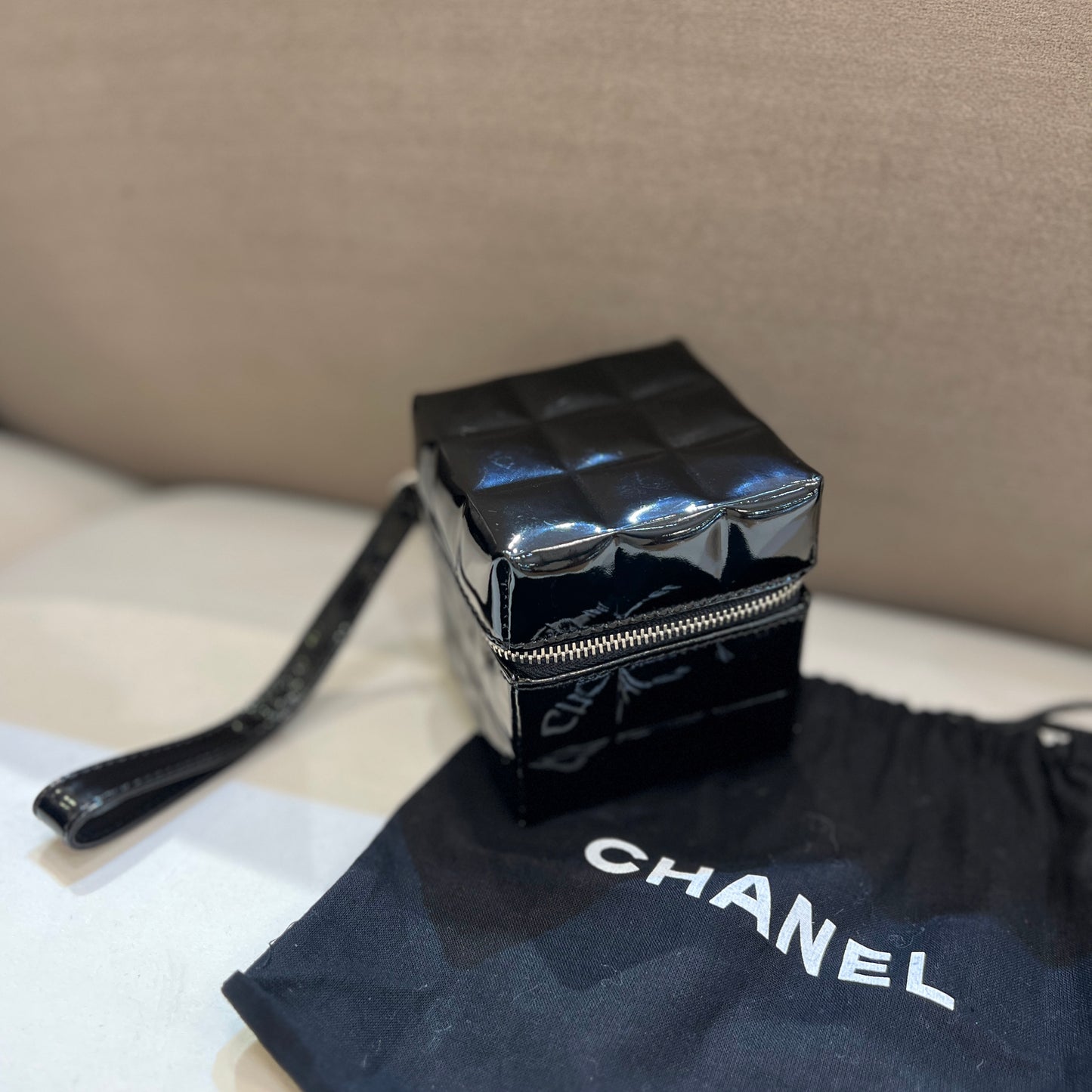 Chanel Vintage Black Chocolate Bar Cube Pouch