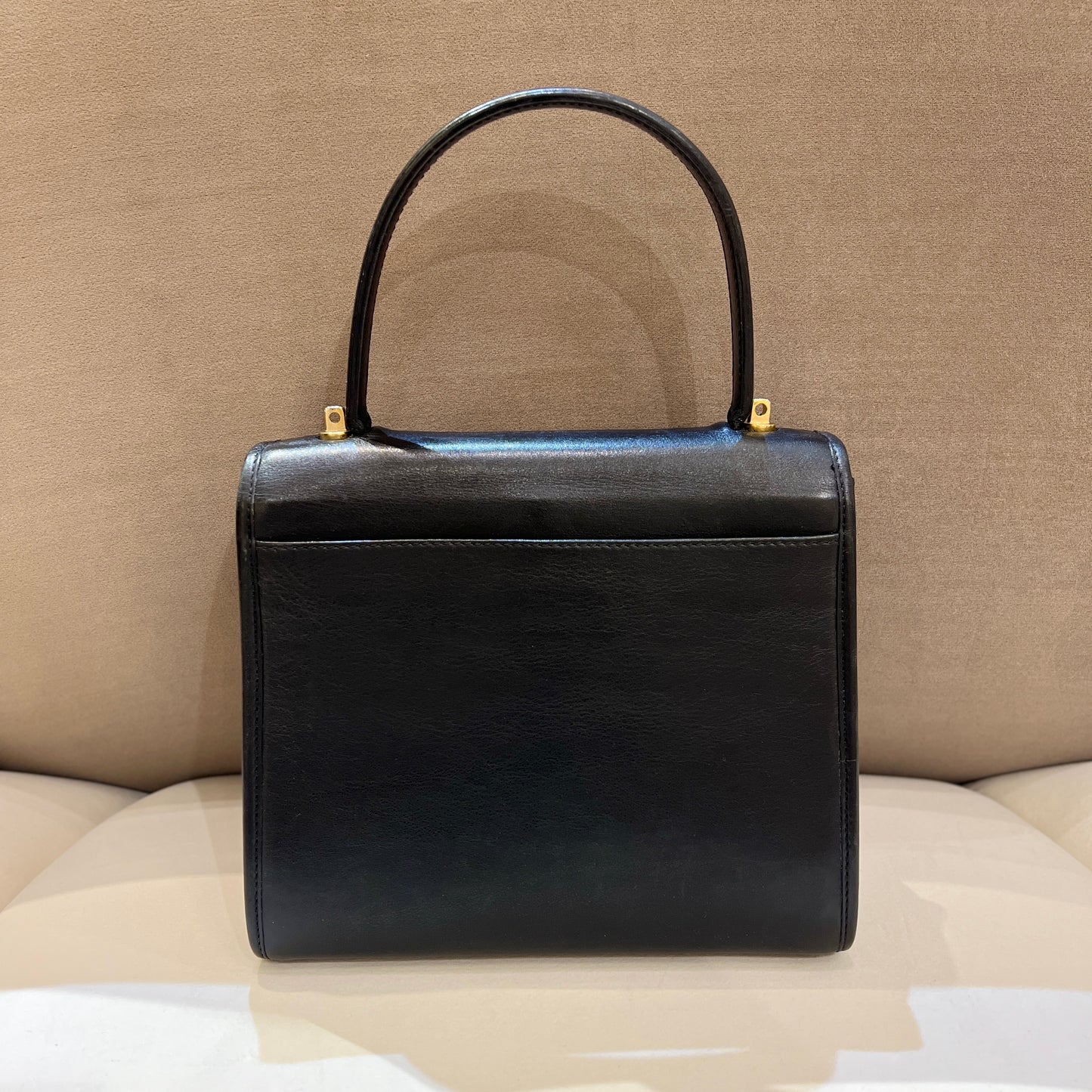 Celine Vintage Golden Gancini Lock With Black Leather Top Handle Handbag