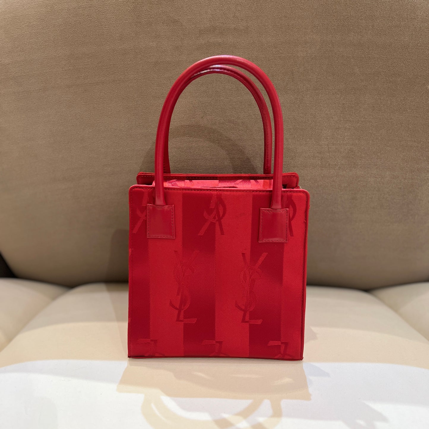 Yves Saint Laurent Vintage Red Logo Monogram Top Handle Handbag