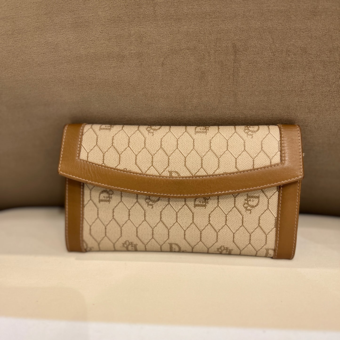 Christian Dior Vintage Brown Honeycomb Mini Pouch