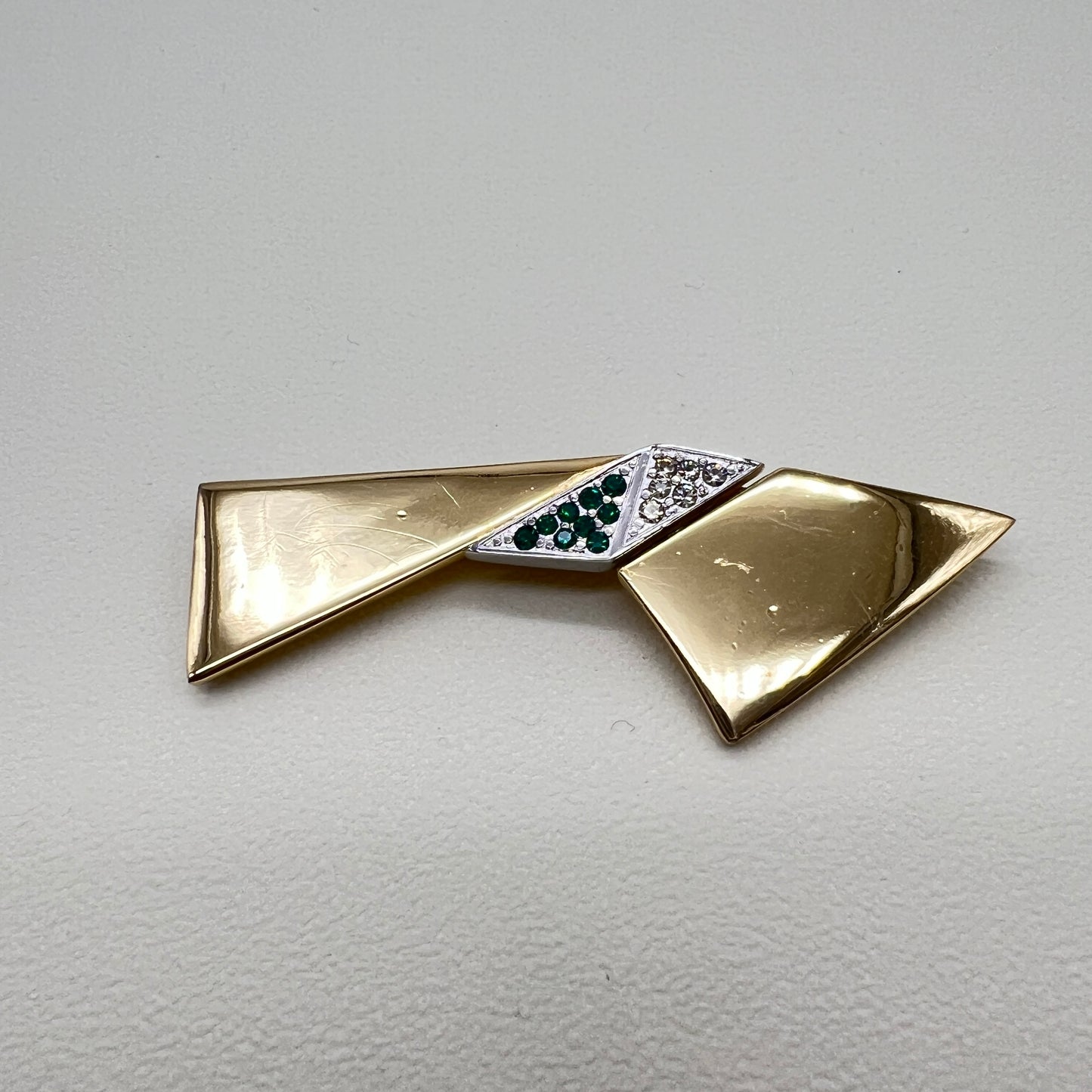 Givenchy Vintage Green and White Rhinestone Golden Brooch