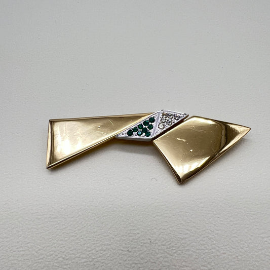 Givenchy Vintage Green and White Rhinestone Golden Brooch