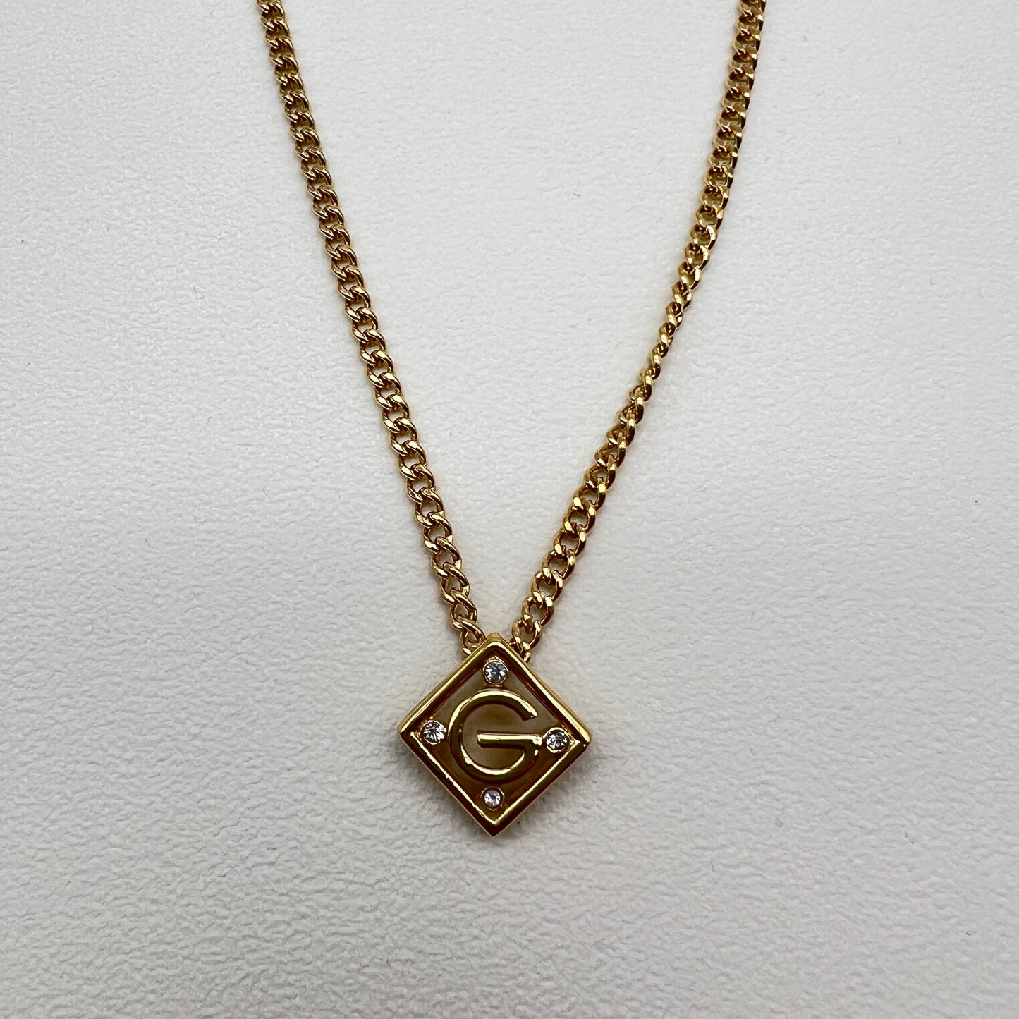 Givenchy Vintage G Logo In Rhombus with Rhinestone Golden Necklace