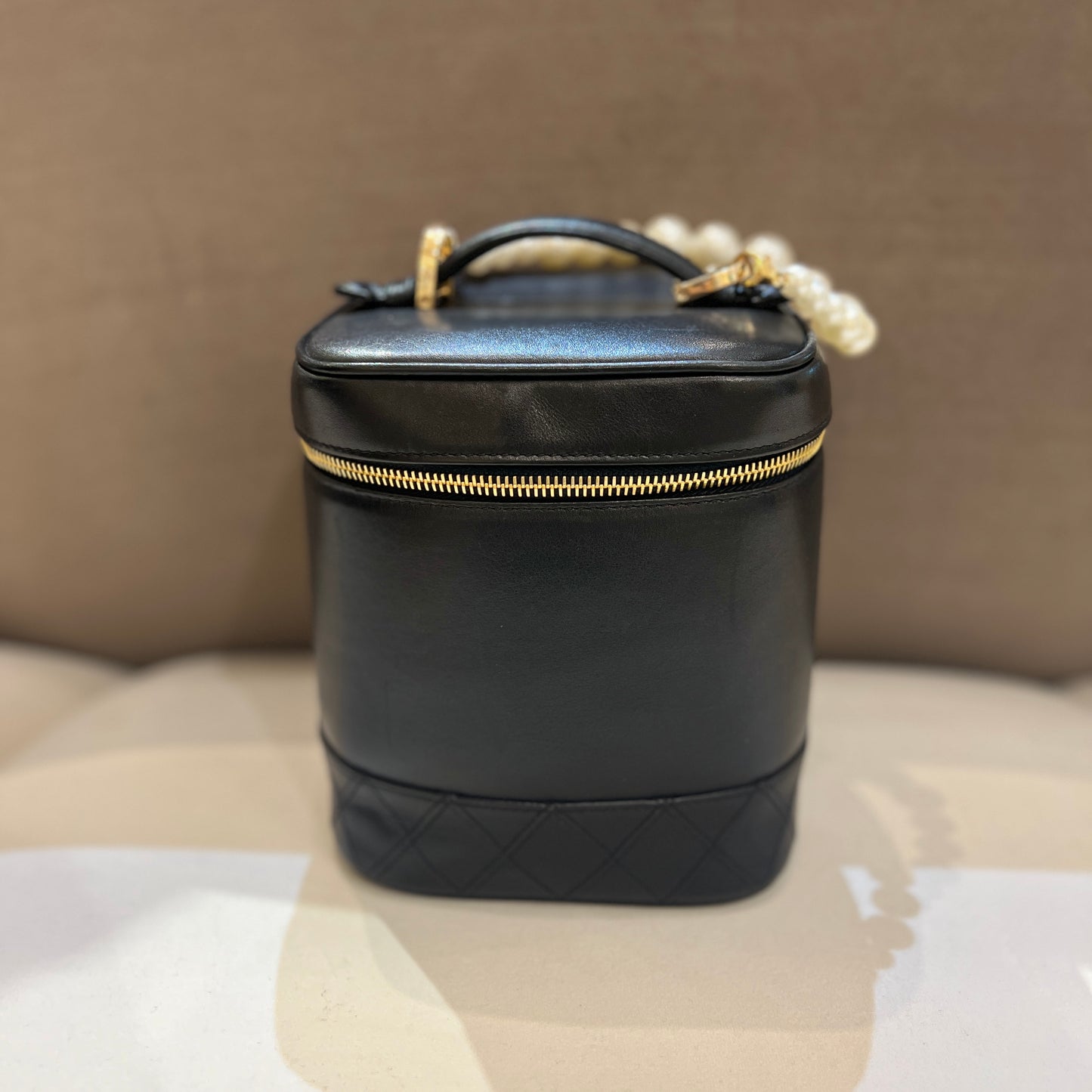 Chanel Vintage Black Lambskin Leather Vanity Handbag