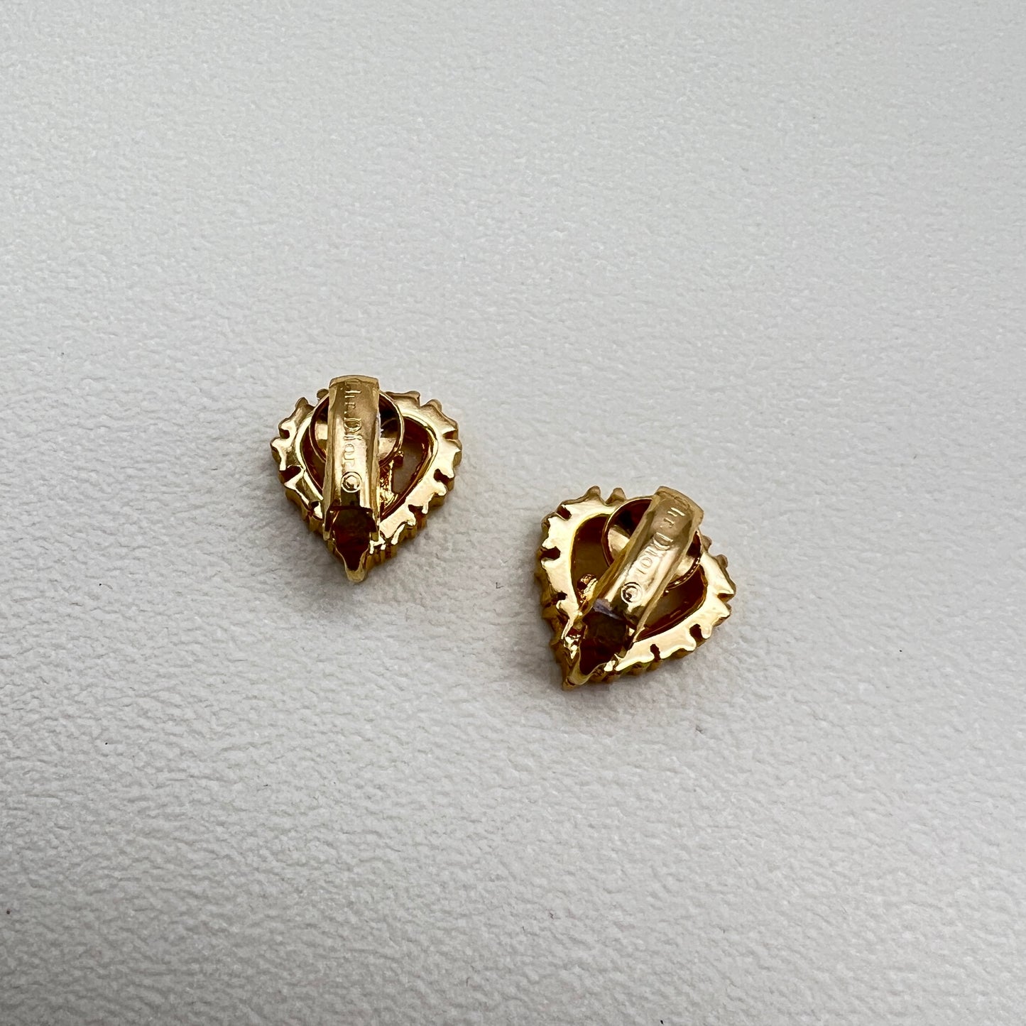 Christian Dior Vintage Dior Logo In Heart Shape with Rhinestone Golden Clip-on Earrings