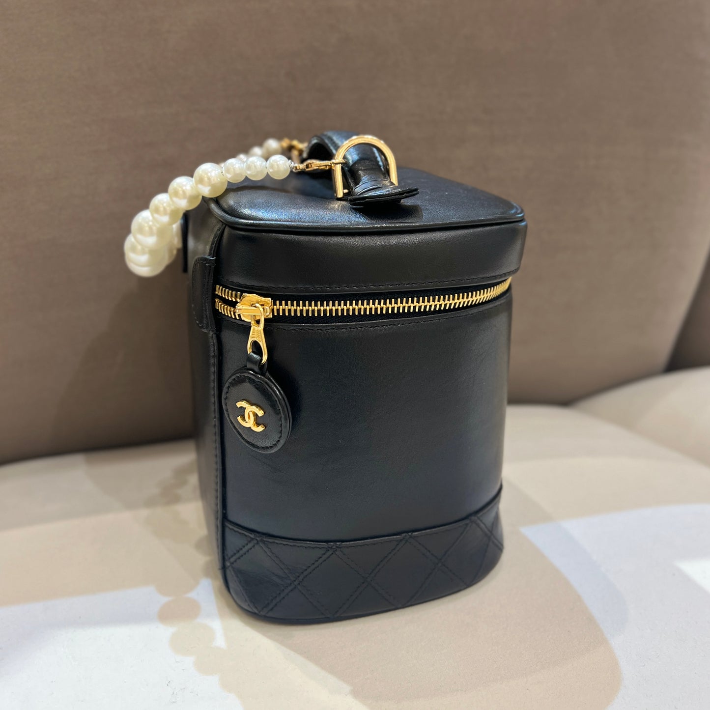 Chanel Vintage Black Lambskin Leather Vanity Handbag