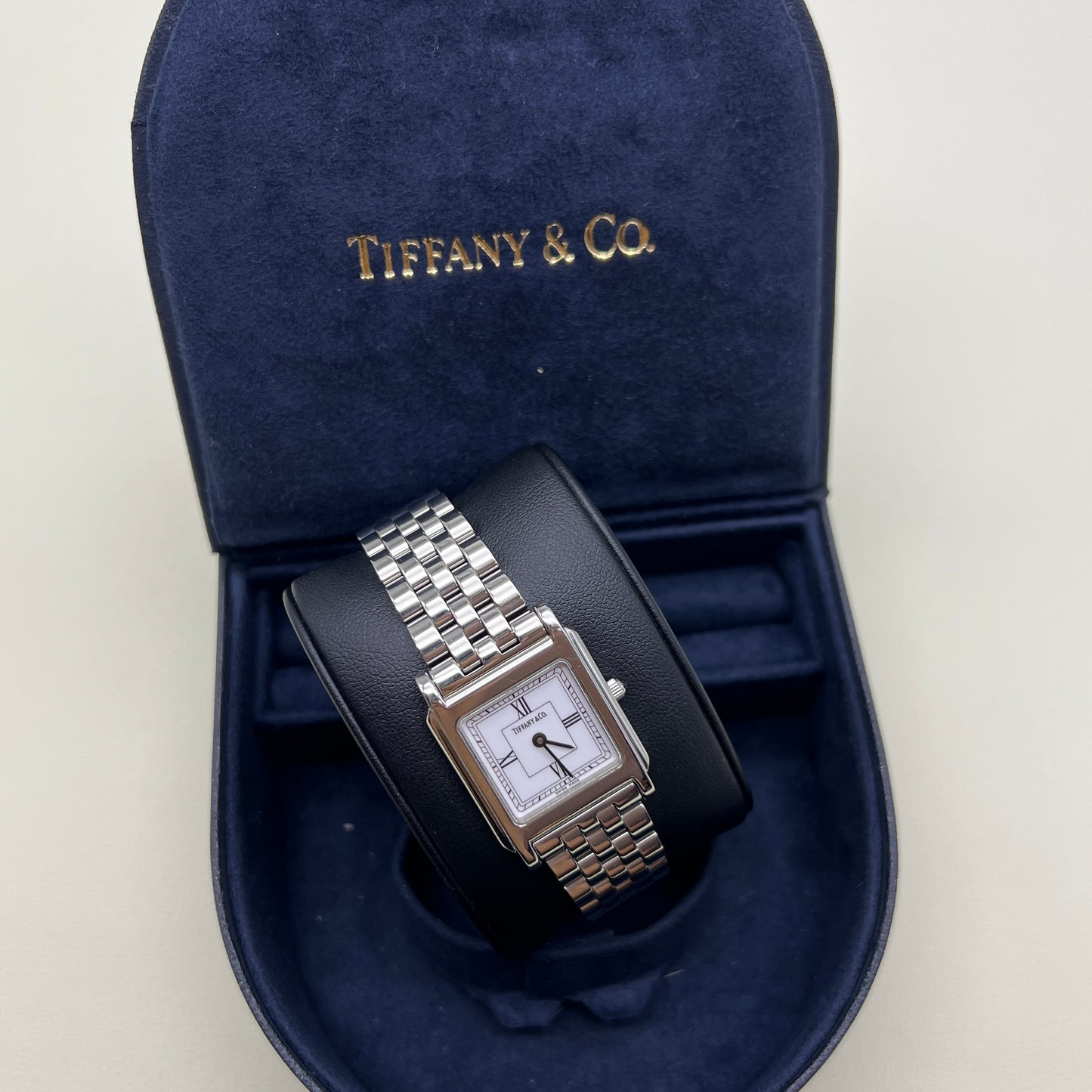 Tiffany Vintage Square White Face Stainless Steel Ladies Watch