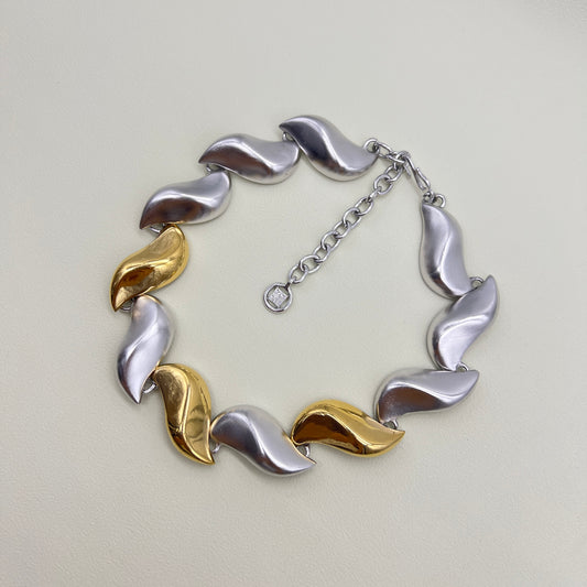 Givenchy Vintage Stylish Waved Two Tone Necklace