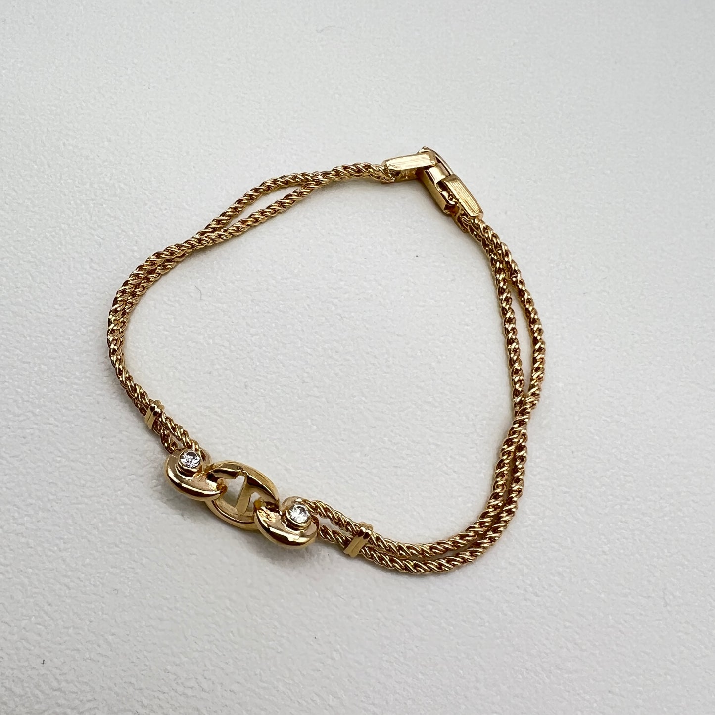 Givenchy Vintage G Logo and Rhinestone Golden Bracelet