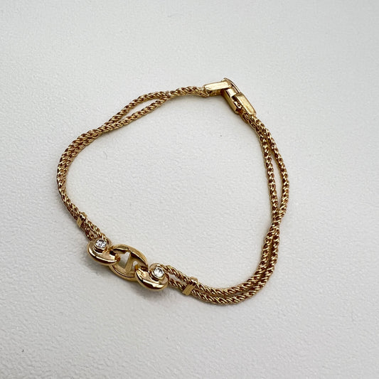 Givenchy Vintage G Logo and Rhinestone Golden Bracelet