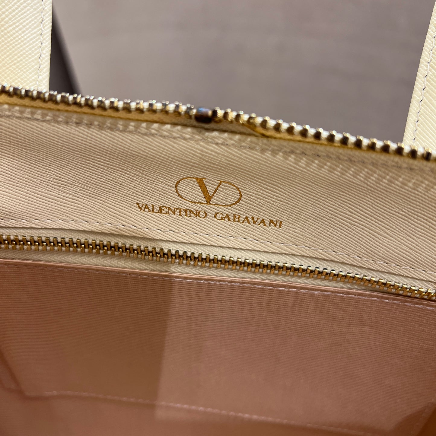 Valentino Vintage Golden Buckle Charm With White Embossed Leather 2-Way Top Handle Handbag