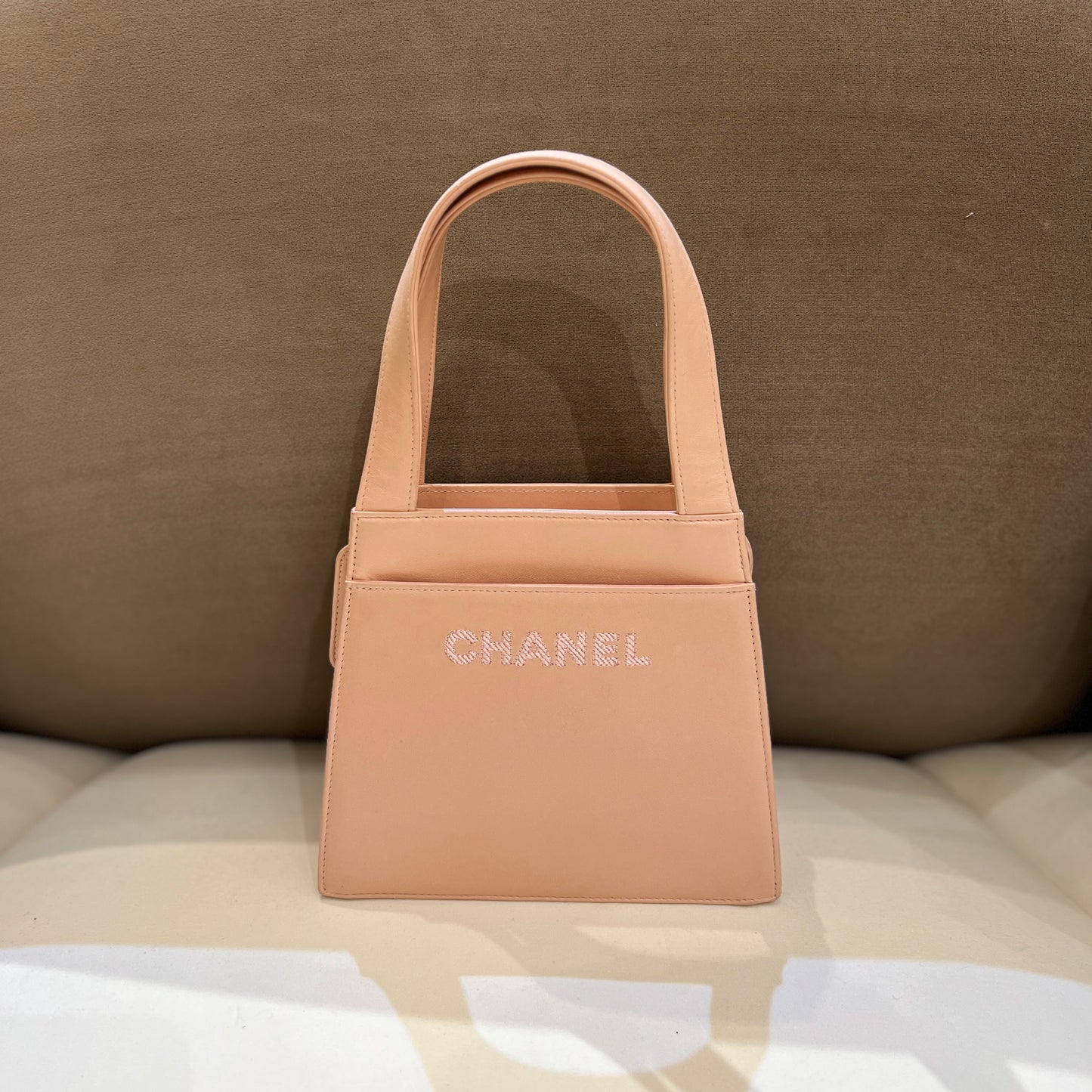 Chanel Vintage Pink Stitching With Pink Lamb Leather Top Handle Mini Bag