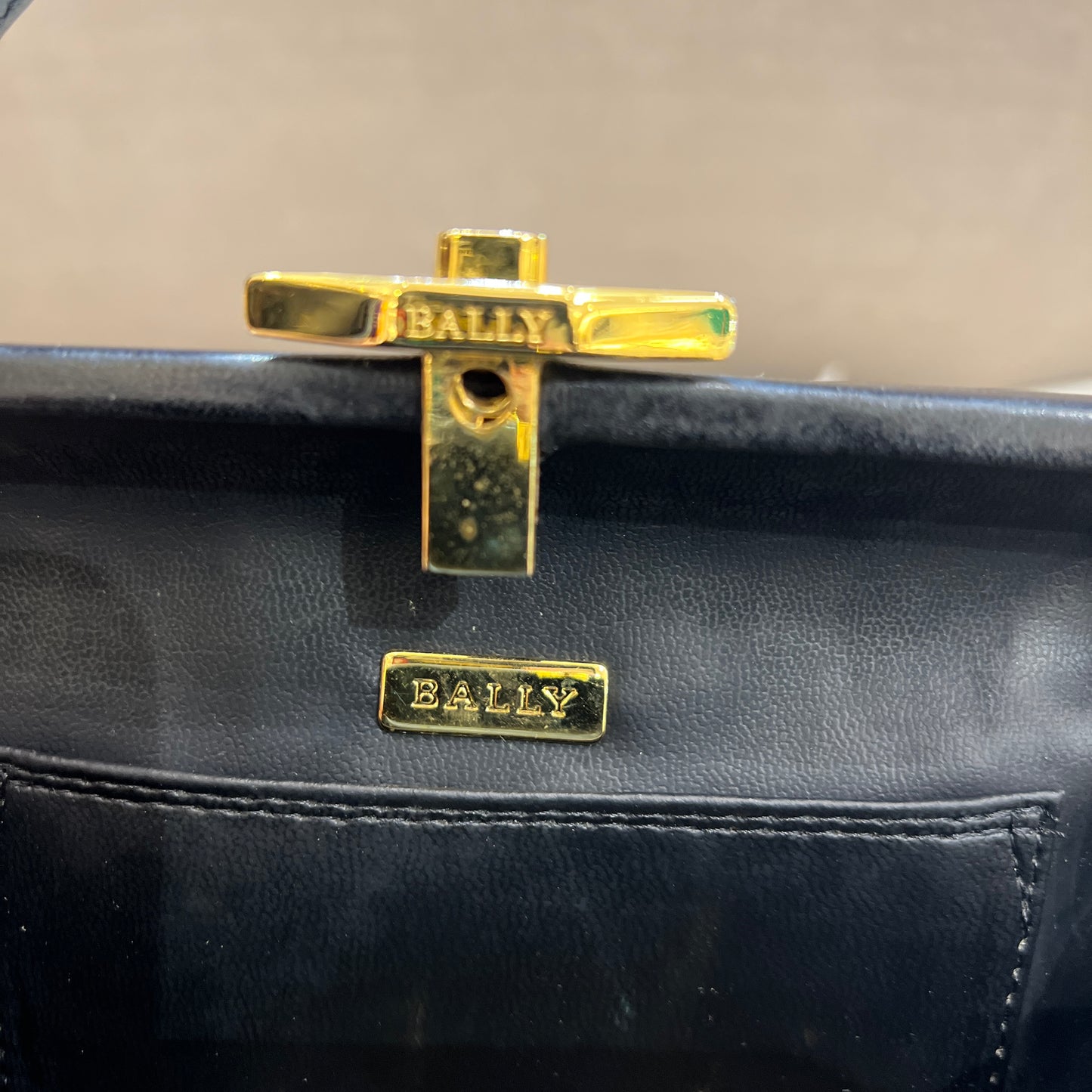 Bally Vintage Black Leather With Golden Hardware Handbag