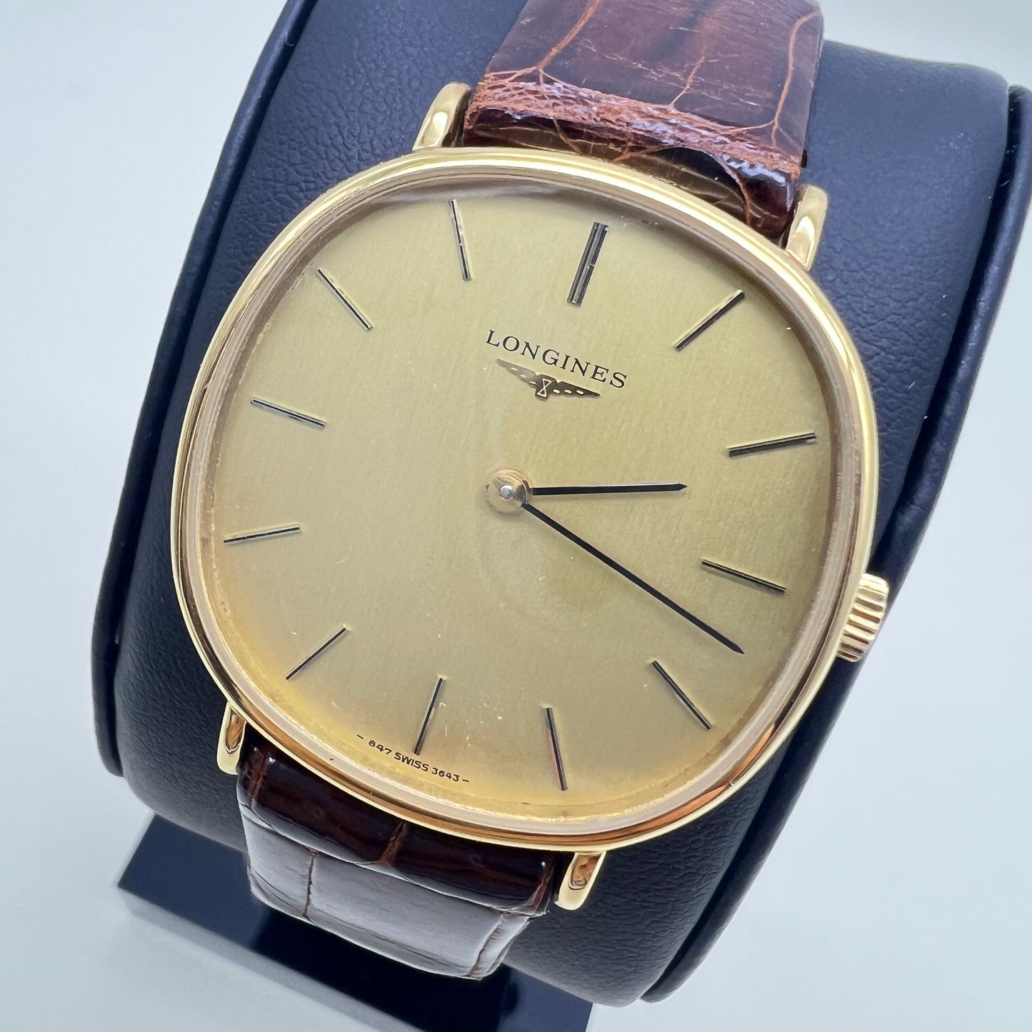Longines Vintage Ivory Face With Brown Leather Strap Watch