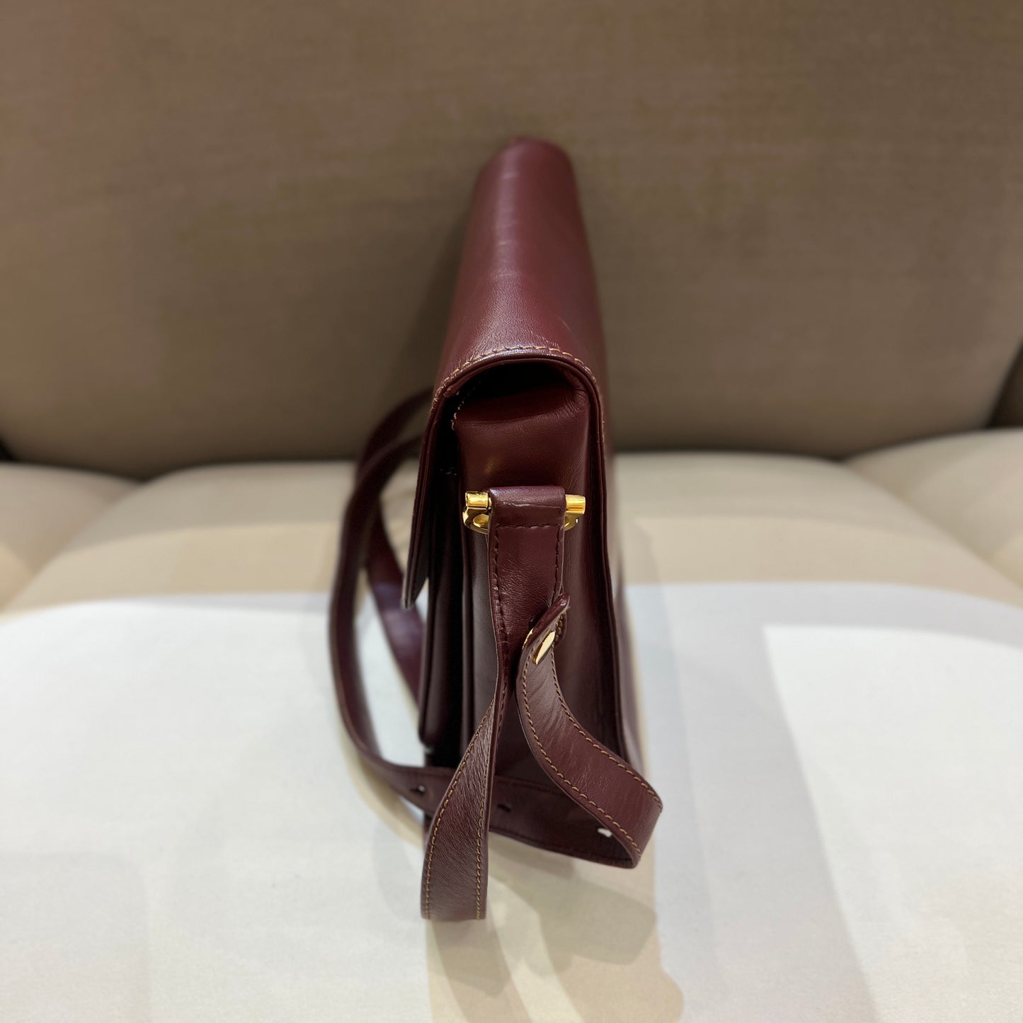 Cartier Vintage Burgundy Must Line Leather Shoulder Bag