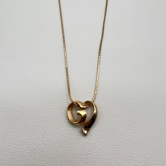 Givenchy Vintage G Logo Heart Pendant Golden Necklace
