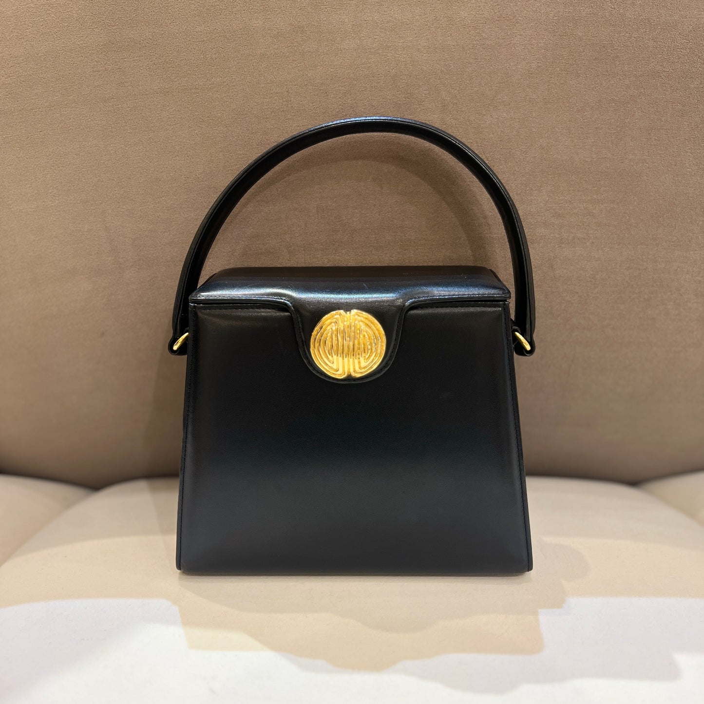 Givenchy Vintage Golden Buckle Black Leather Box Shape Handbag