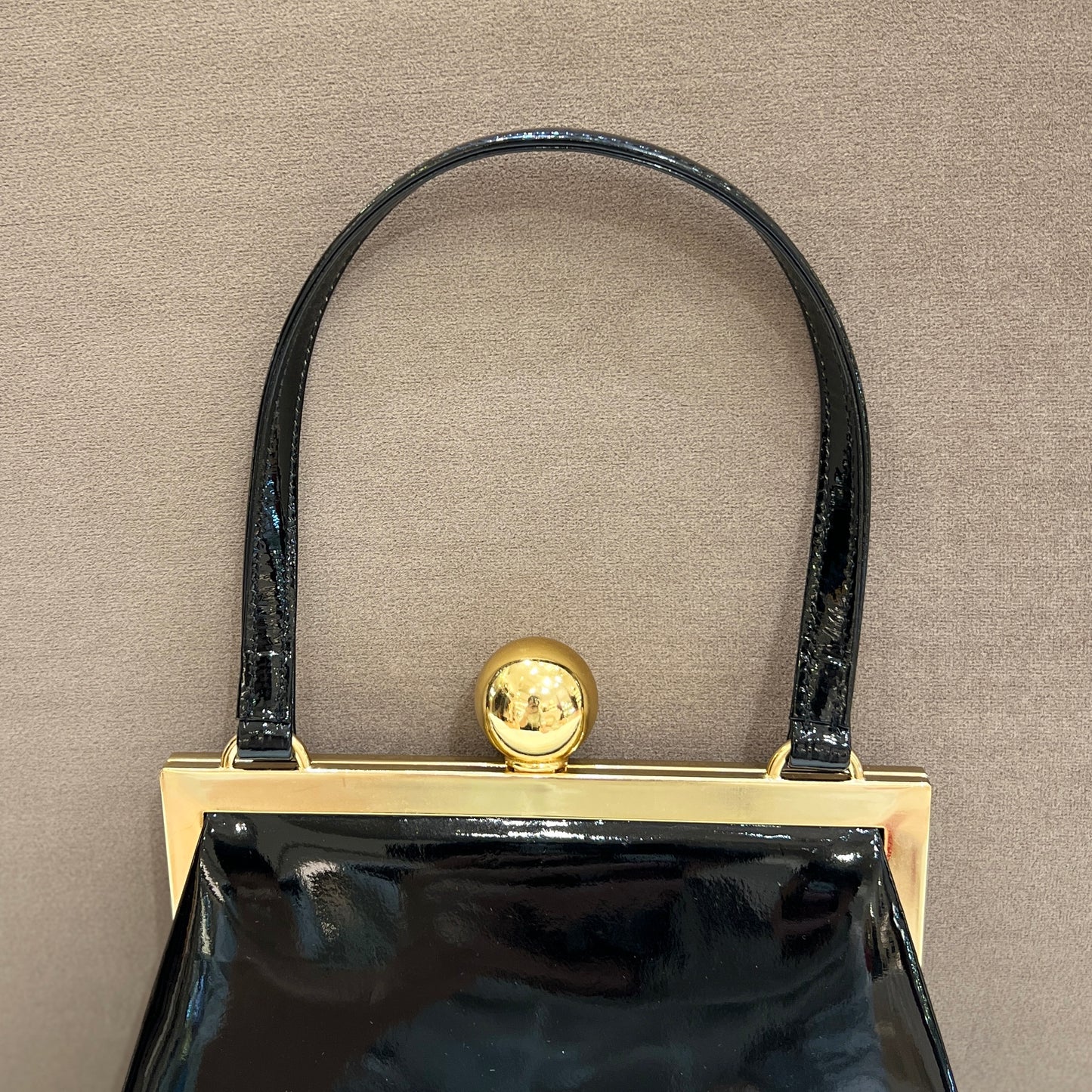 Yves Saint Laurent Vintage Black Enamel Leather With Golden Clasp Lock Top Handle Handbag