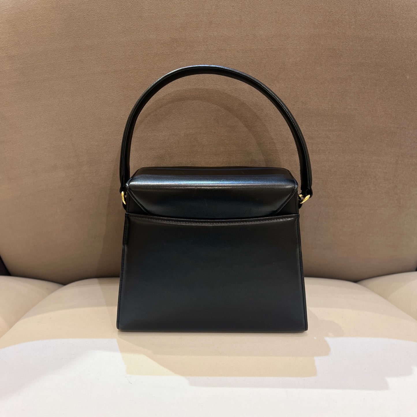 Givenchy Vintage Golden Buckle Black Leather Box Shape Handbag