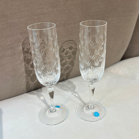 Tiffany Vintage Unused Flower Motif Flute Type Champagne Glass Set of 2