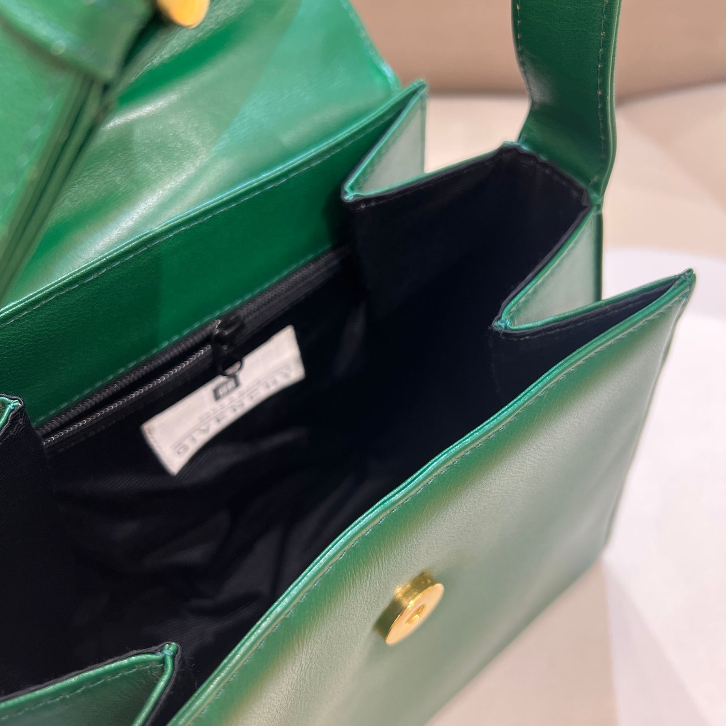 Givenchy Vintage Golden G Logo With Green Leather Shoulder Bag