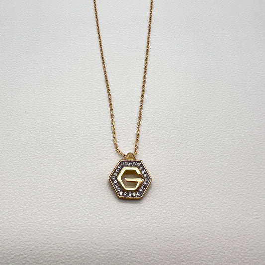 Givenchy Vintage G Logo In Hexagon with Rhinestone Golden Necklace
