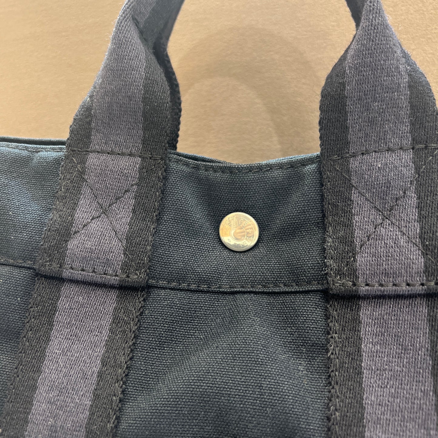 Hermes Vintage Noir Leather And Canvas Pm Fool Tote Bag