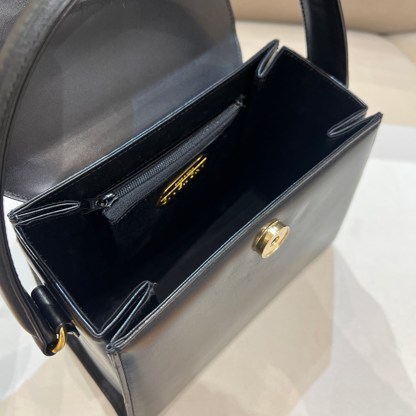 Givenchy Vintage Golden Buckle Black Leather Box Shape Handbag