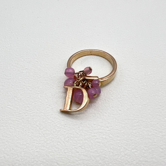 Christian Dior Vintage Pink Crystal with D Logo Golden Ring #13