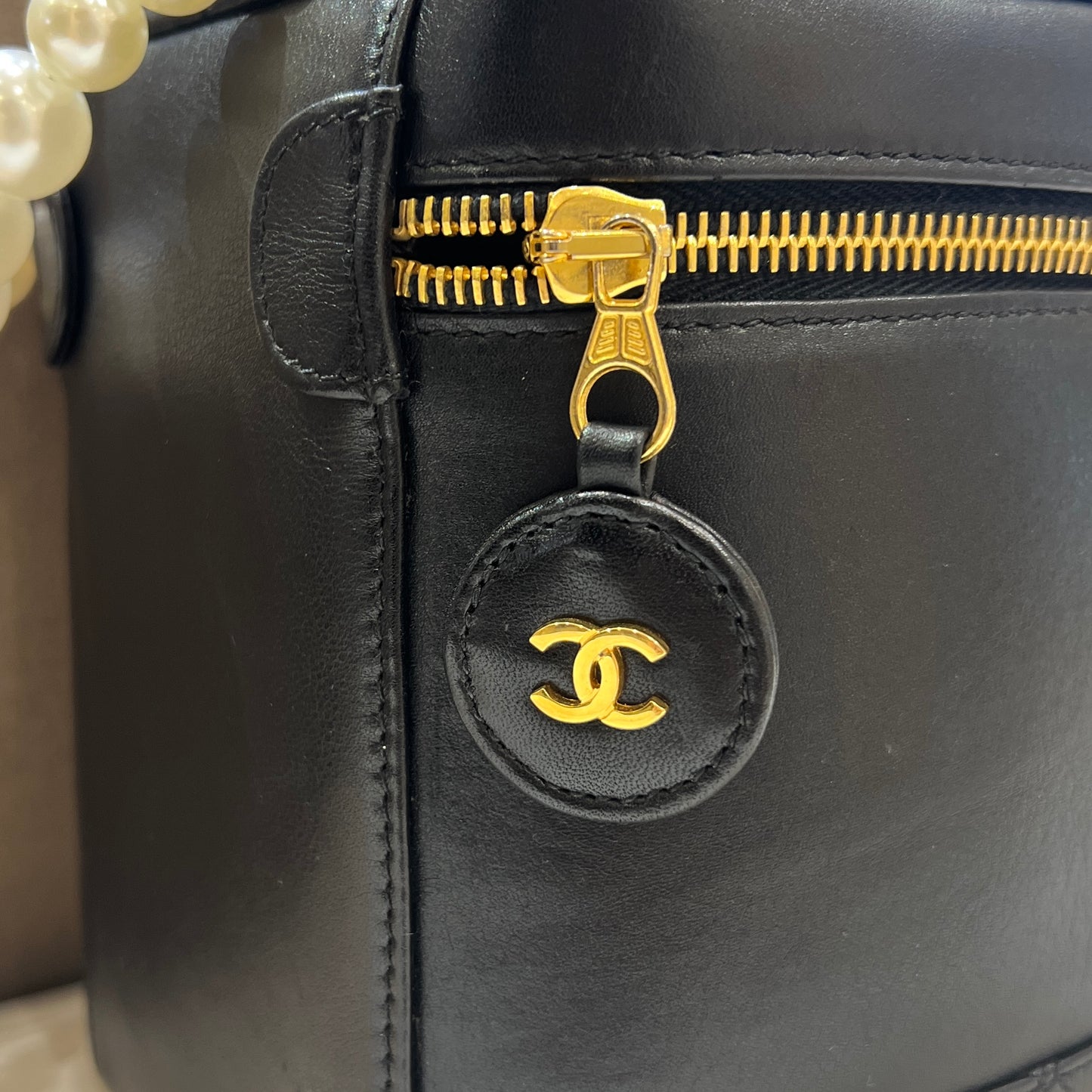 Chanel Vintage Black Lambskin Leather Vanity Handbag