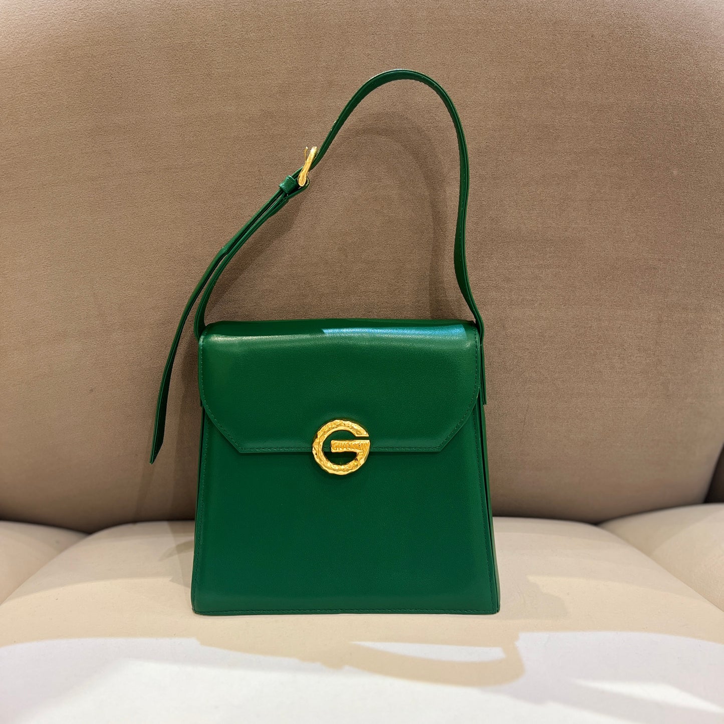 Givenchy Vintage Golden G Logo With Green Leather Shoulder Bag