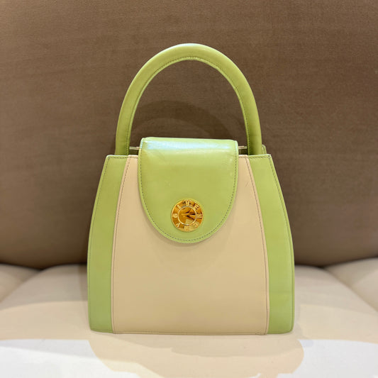 Givenchy Vintage Golden Logo Avocado Green with Light Grey Two Tone Top Handle Handbag