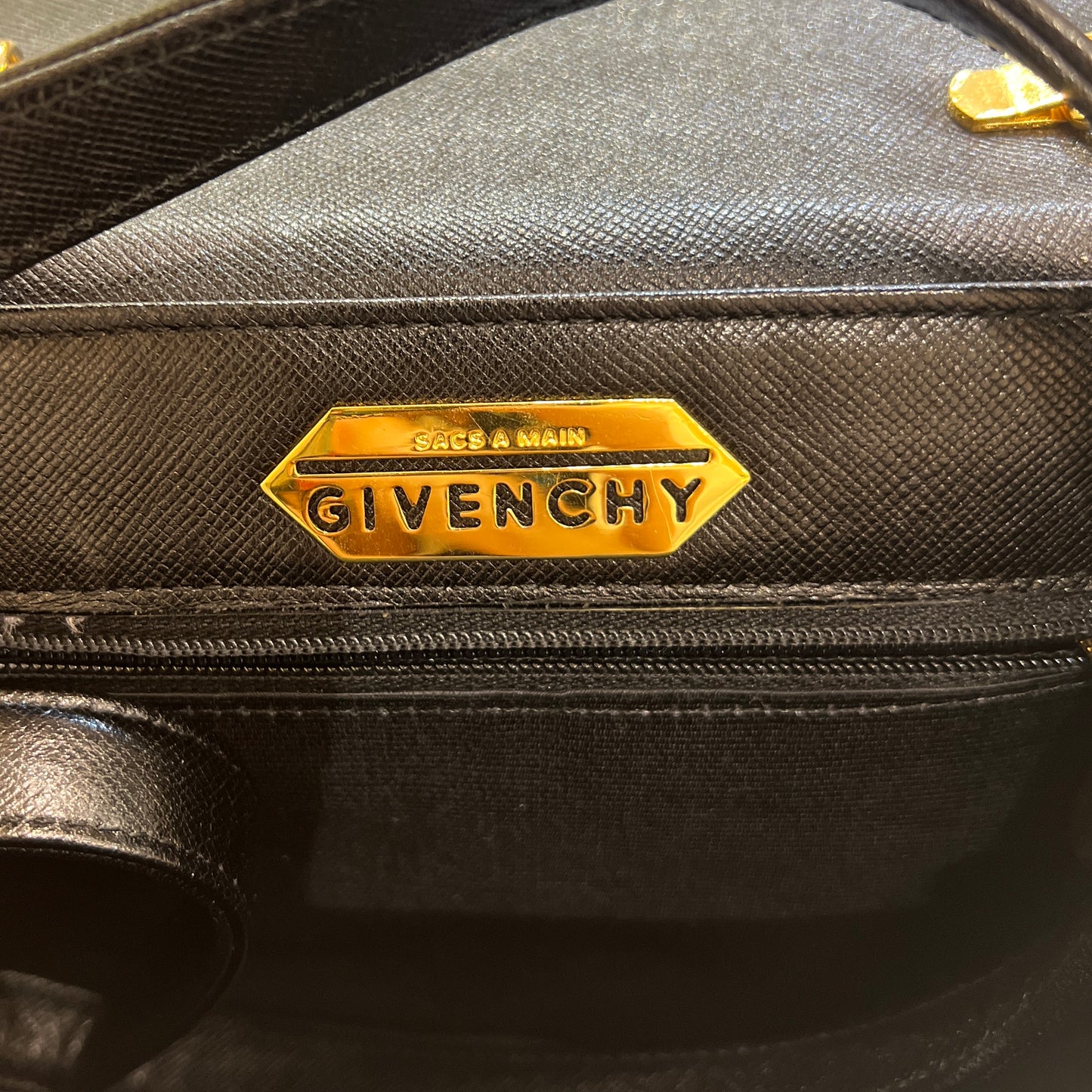 Givenchy Vintage Golden Turn Lock Black Leather Shoulder Bag