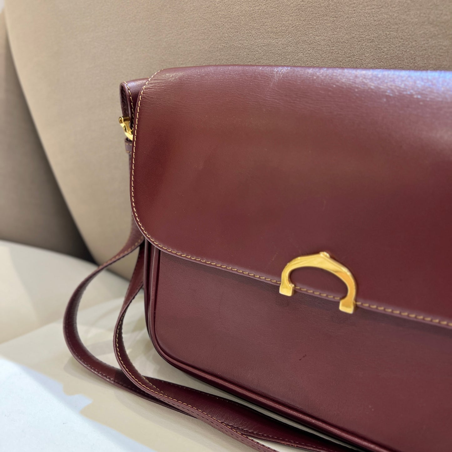 Cartier Vintage Burgundy Must Line Leather Shoulder Bag