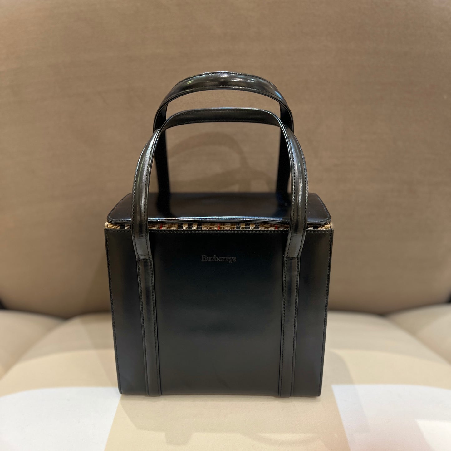 Burberry Vintage Box Shape Black Leather Handbag