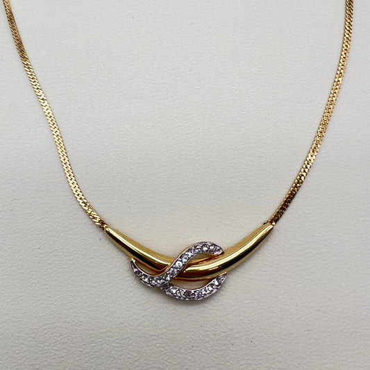 Valentino Mario Vintage Stylish Rhinestone Golden Pendant Necklace