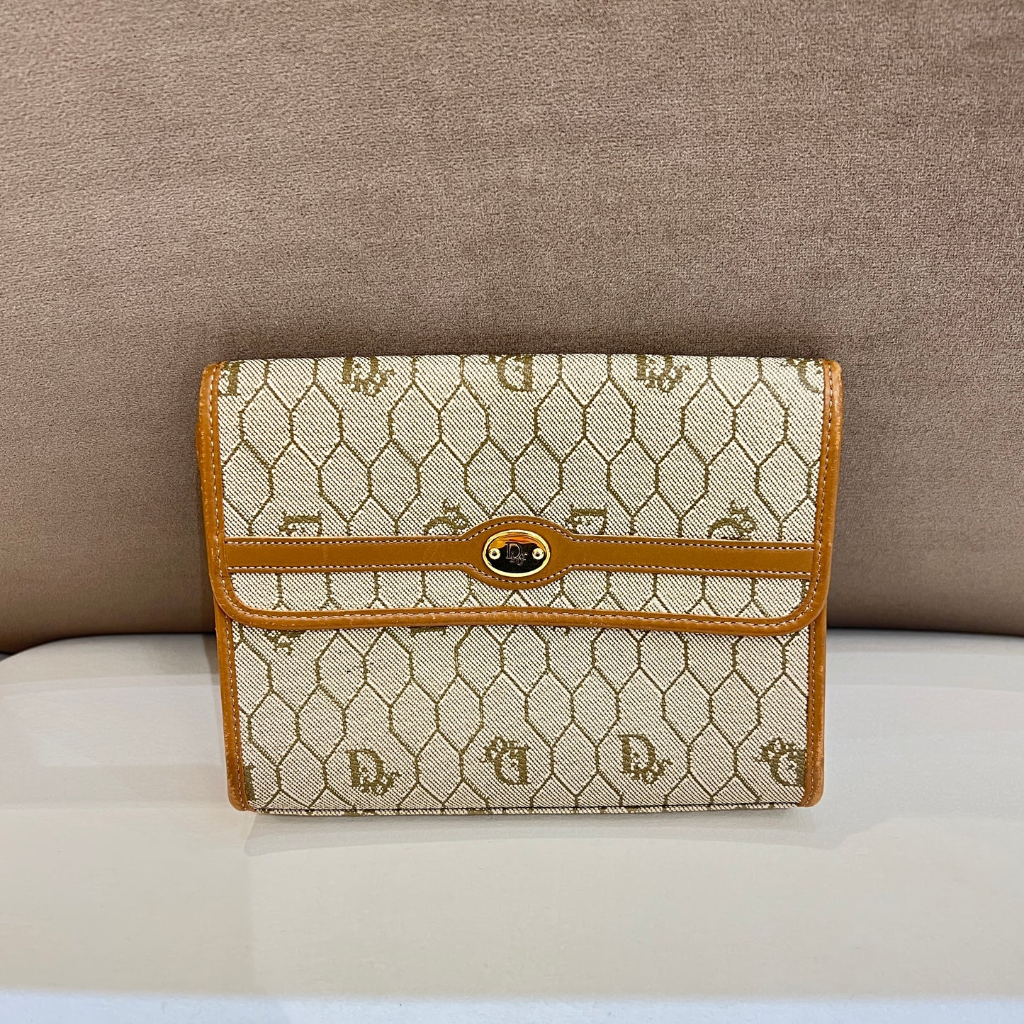 Christian Dior Vintage Light Brown Honeycomb Pouch