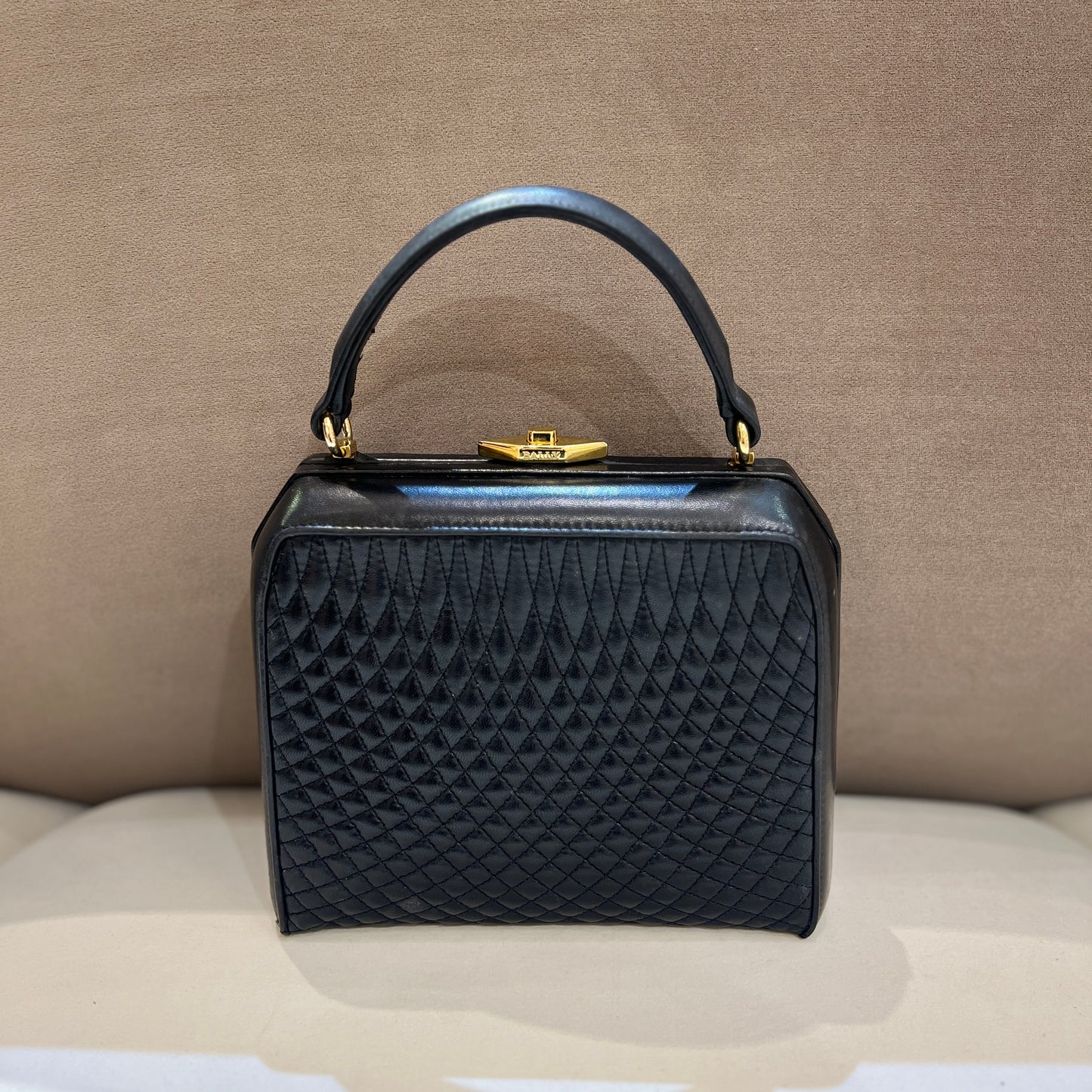 Bally Vintage Black Leather With Golden Hardware Handbag