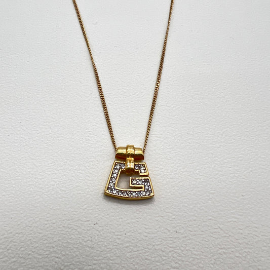 Givenchy Vintage Special G Logo With Rhinestone Pendant Golden Necklace