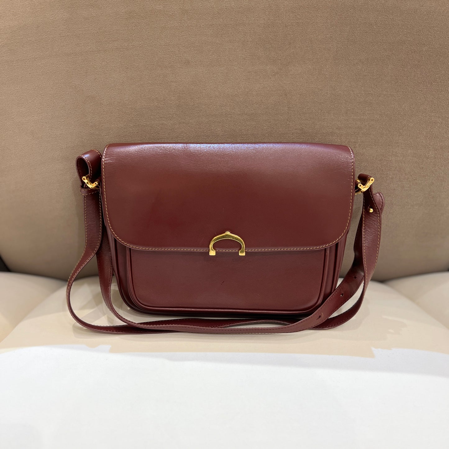 Cartier Vintage Burgundy Must Line Leather Shoulder Bag