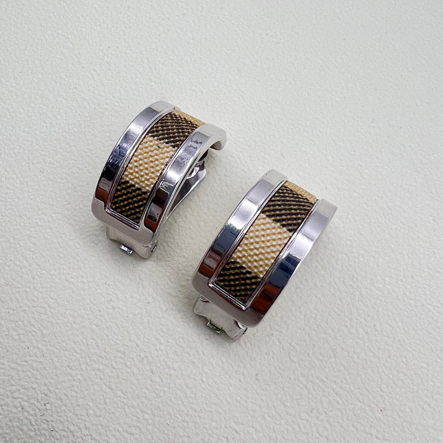Burberry Vintage Check Silver Clip-On Earrings