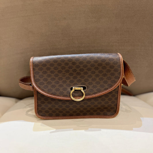 Celine Vintage Brown Macadam Monogram Shoulder Bag